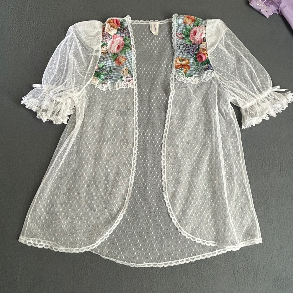 Fredericks of Hollywood Robe Womens S White Sheer Mesh Floral Lace Point Desprit